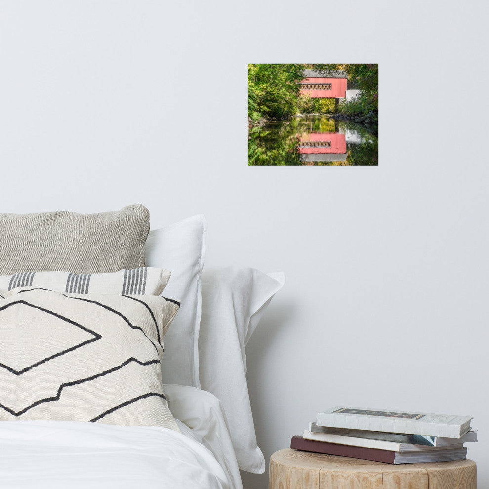 The Reflection of Wooddale Covered Bridge Unframed Wall Art Print, 11" X 14"