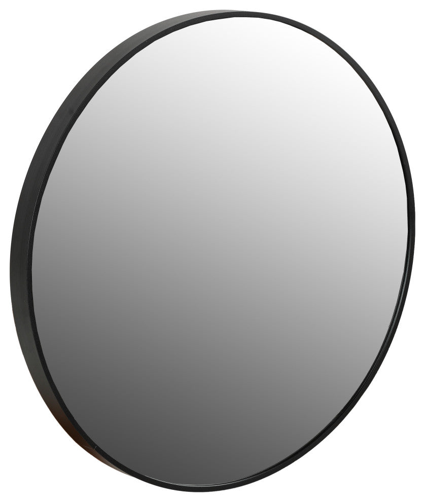 Cortesi Home Opra Mirror, Round 24" With Brushed Black Metal Frame