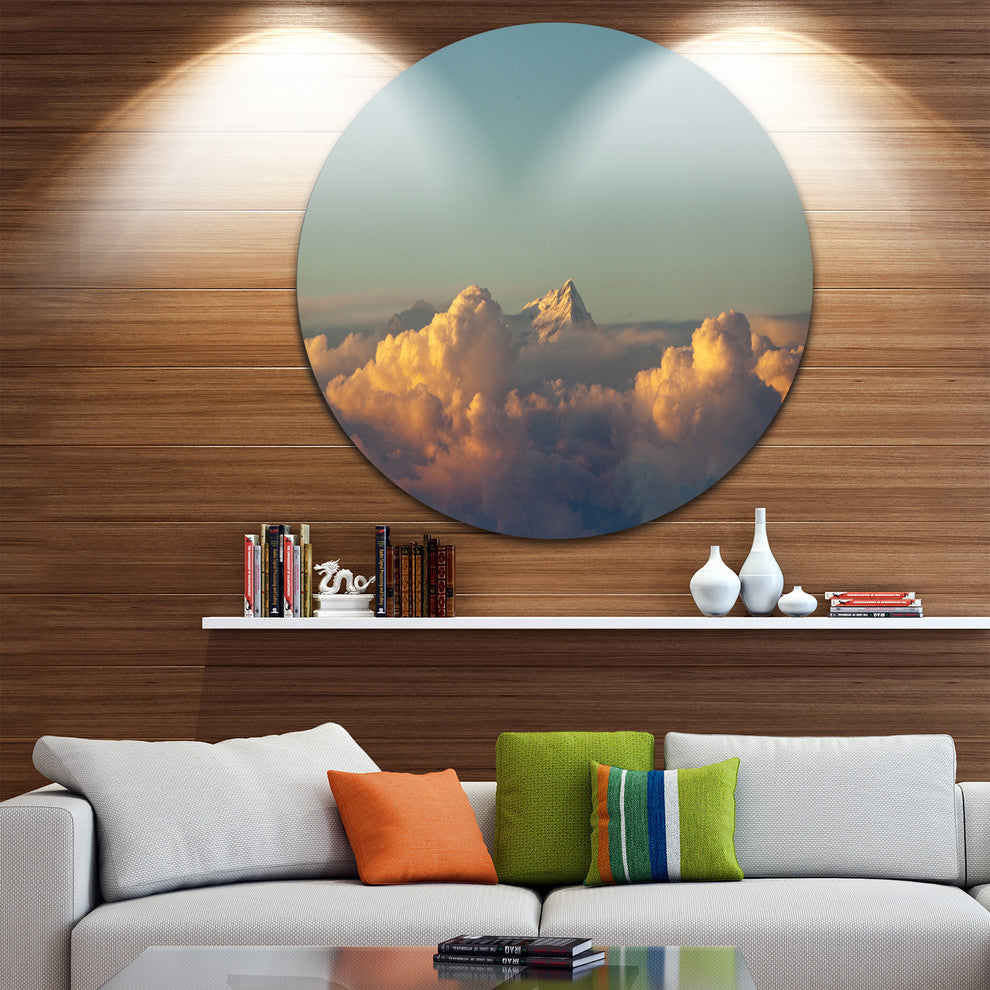Orange Clouds Colorful Sunset In Sky, Disc Metal Artwork Landscape, 36"