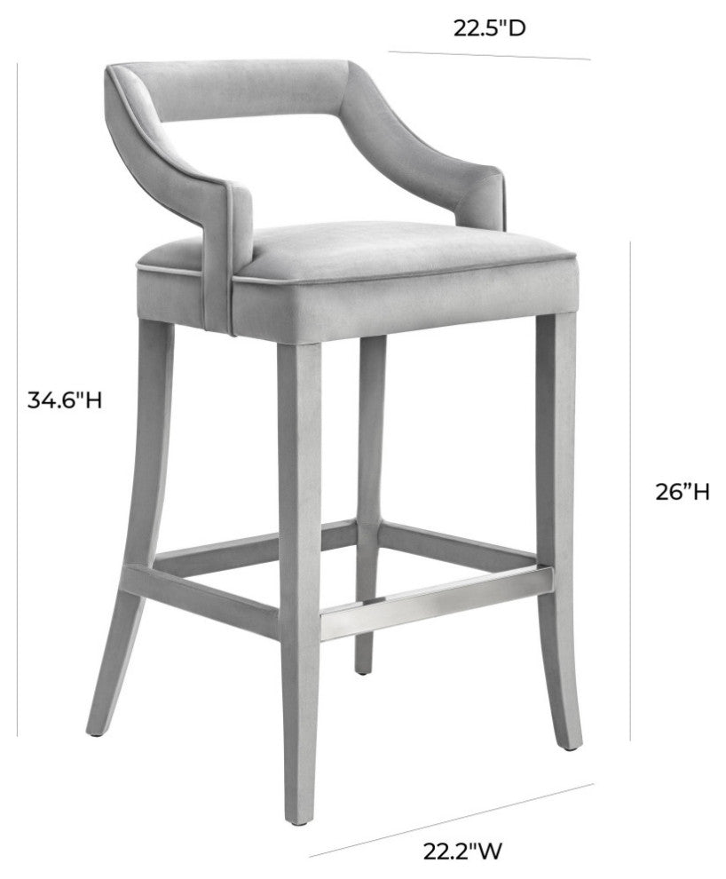 Tiffany Grey Velvet Counter Stool - Grey