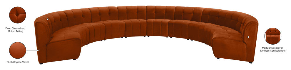 Limitless Velvet Upholstered 10-Piece Modular Sectional, Cognac