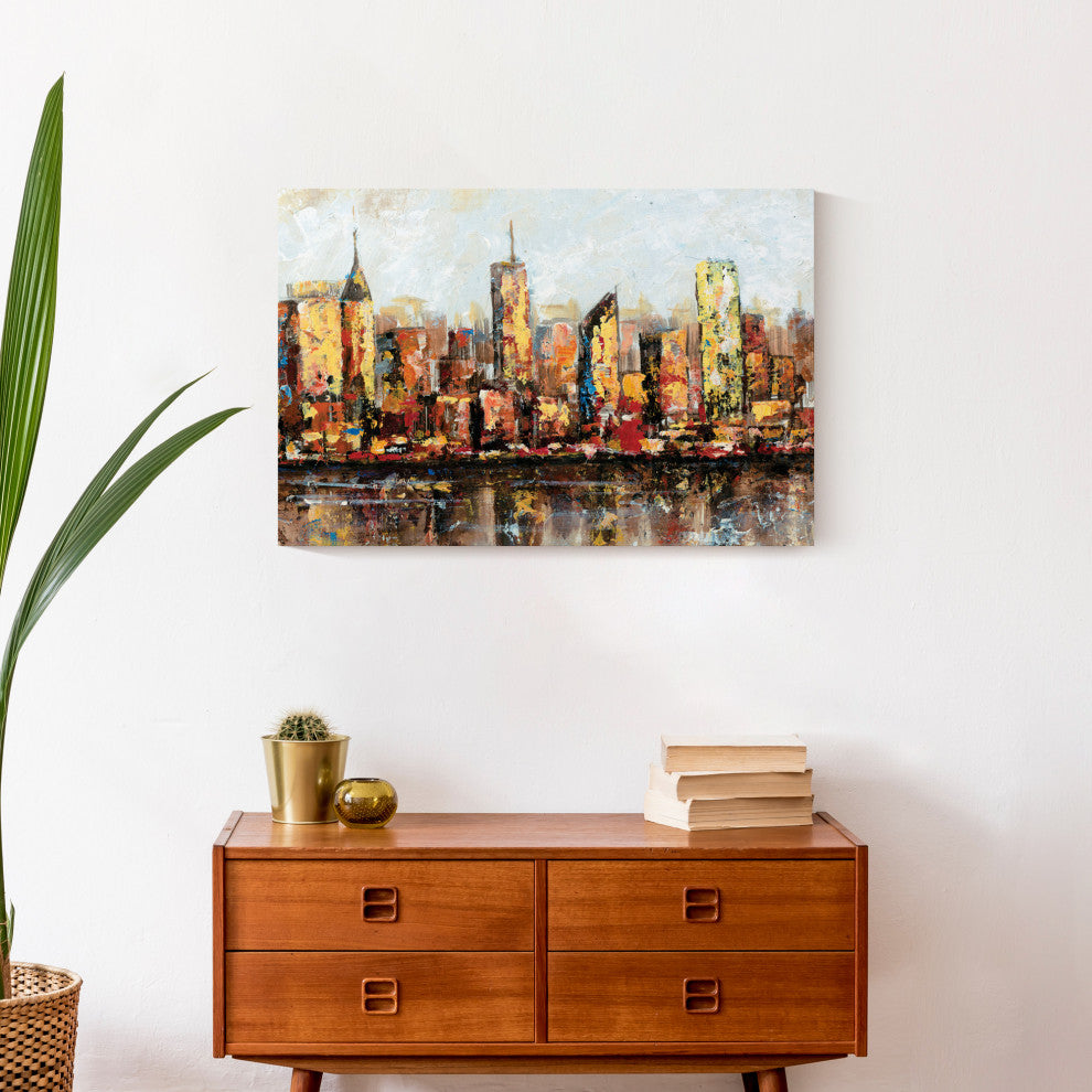 Rough Painted City Scape 24x16 Canvas Wall Art
