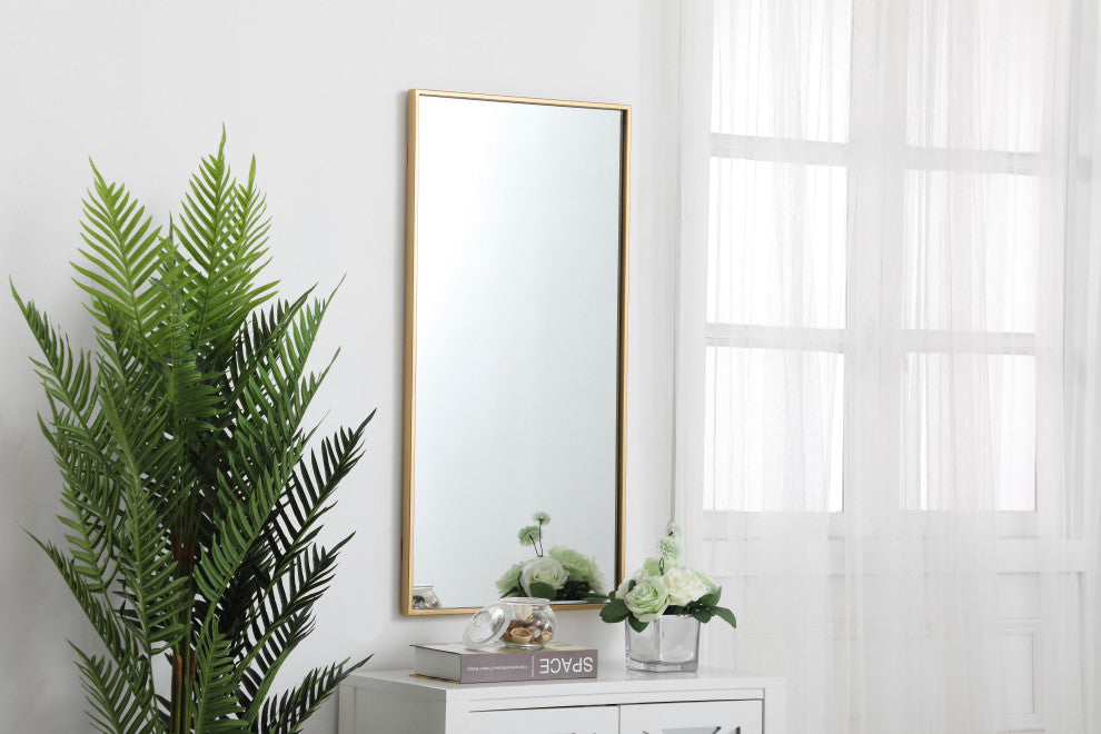 Home Living Metal Frame Rectangle Mirror 18", Brass