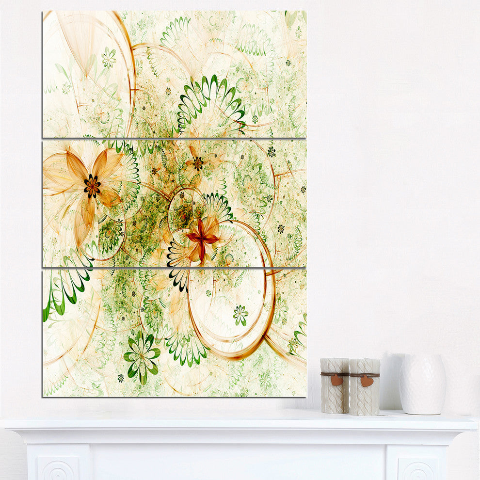 "Yellow Green Grungy Floral Shapes" Metal Wall Art, 3 Panels, 28"x36"