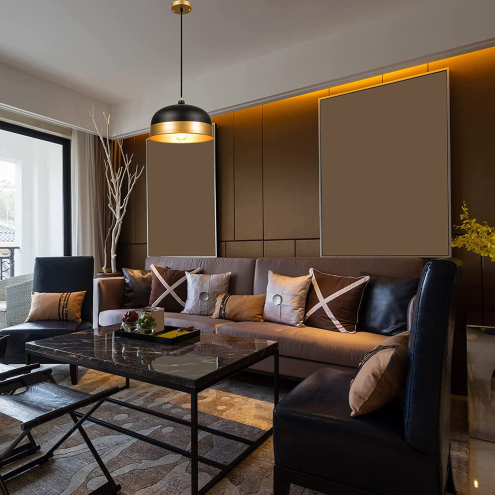 Matte Black and Gold Dome Pendant Light  Slop Ceiling Hanging Lamp