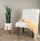 Large Ceramic Planter Cylinder Pot 10'''' White With Plant Stand Natural Color