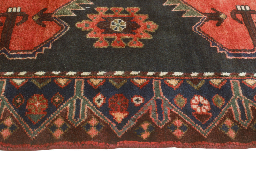 Fine Vintage Distressed Sanaz Red/Charcoal Runner, 3'4 x 9'8