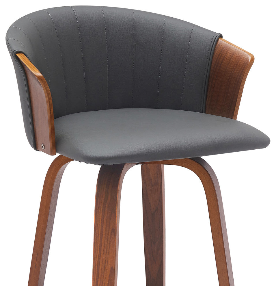 Diana 26" Swivel Walnut Wood Counter Stool, Gray Faux Leather, 30