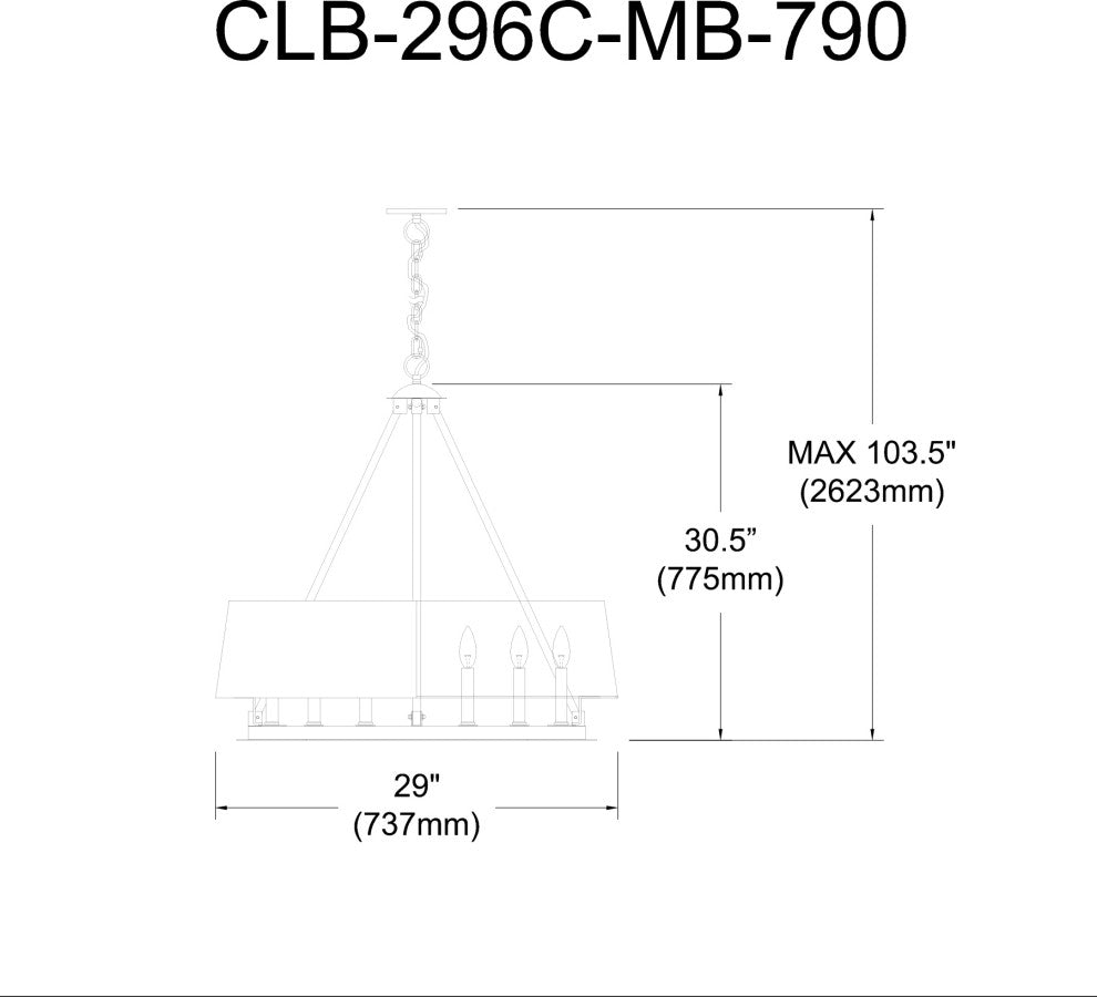 Colby Transitional 6 Light Matte Black White Metal Chandelier