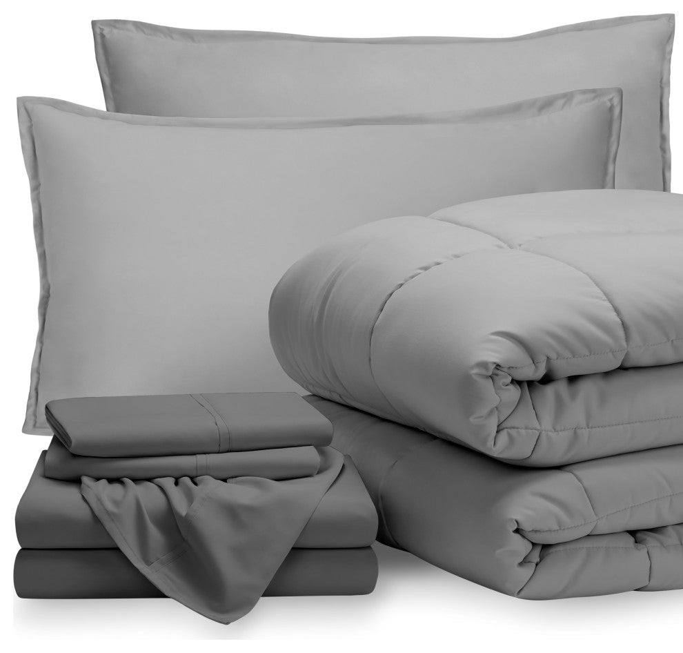 Bare Home 8-Piece Bed-in-a-Bag Split Sizes, Light Gray, Gray, Split King