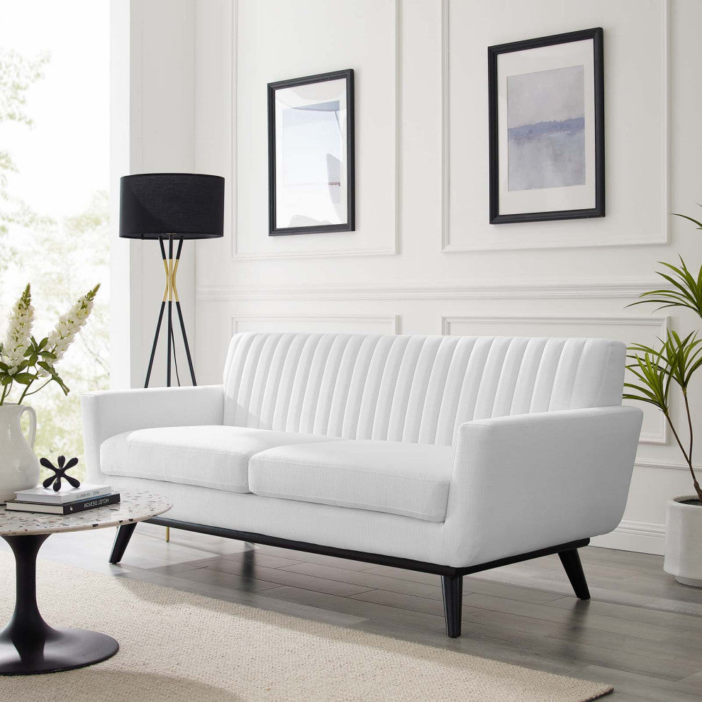 Tufted Loveseat Sofa, Fabric, White, Modern, Living Lounge Hotel Hospitality