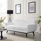 Tufted Loveseat Sofa, Fabric, White, Modern, Living Lounge Hotel Hospitality