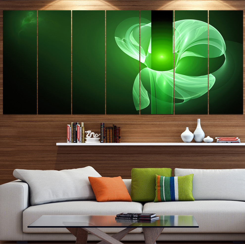 Green Flower Fractal Illustration, Abstract Canvas Art Print, 83"x32", 7 Panels