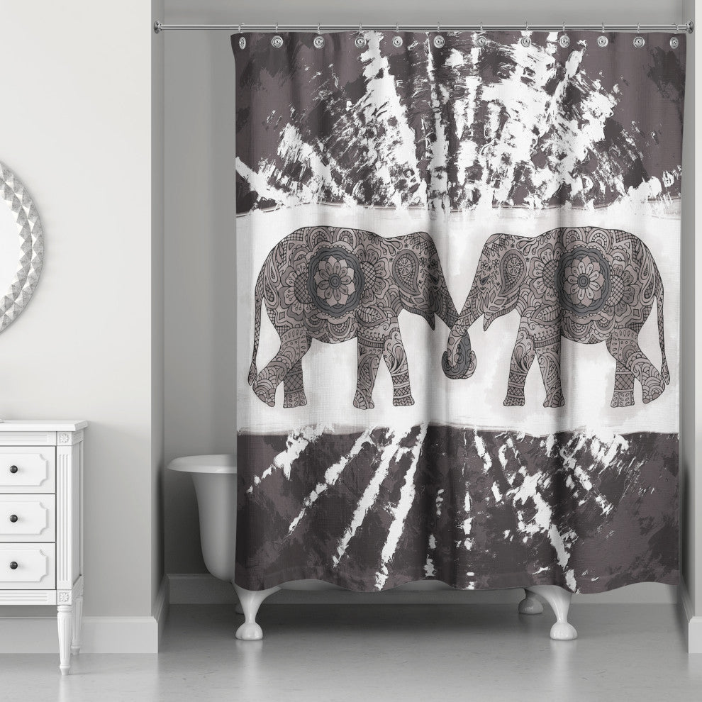 Gray Boho Elephants 71x74 Shower Curtain