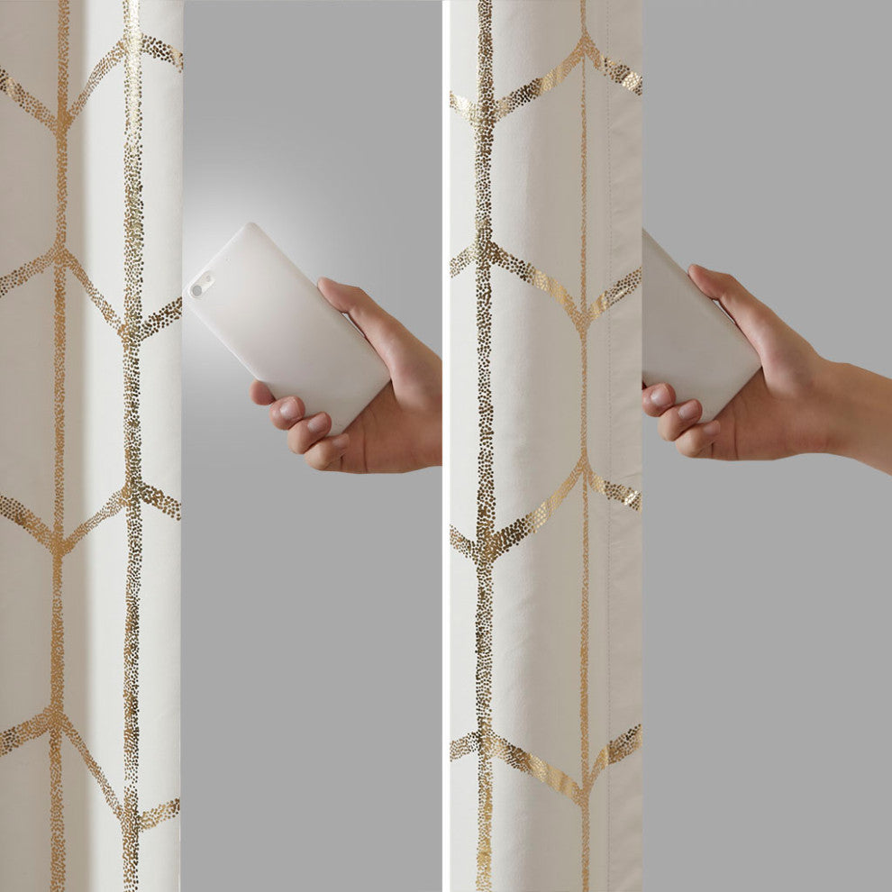 Intelligent Design Raina Total Blackout Metallic Print Grommet Top Curtain Panel