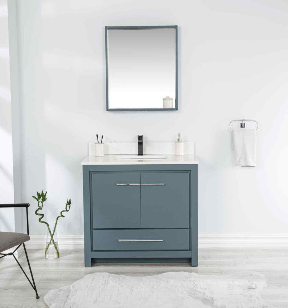 Mila Collection 36" Bathroom Vanity With Sink, Mirror, Countertop, Alasca Blue