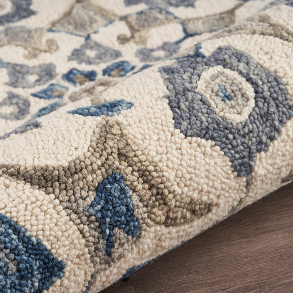 6??Round Blue Floral Oasis Area Rug