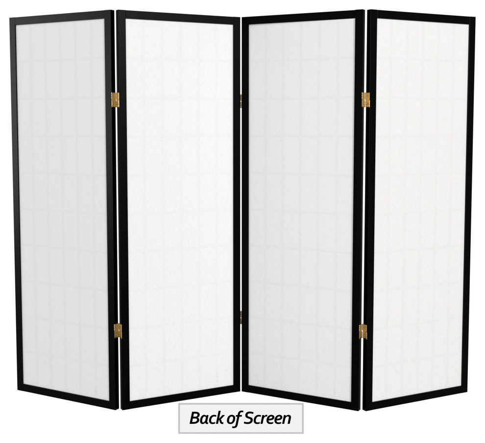 4'' Tall Window Pane Shoji Screen, Black, 4 Panels