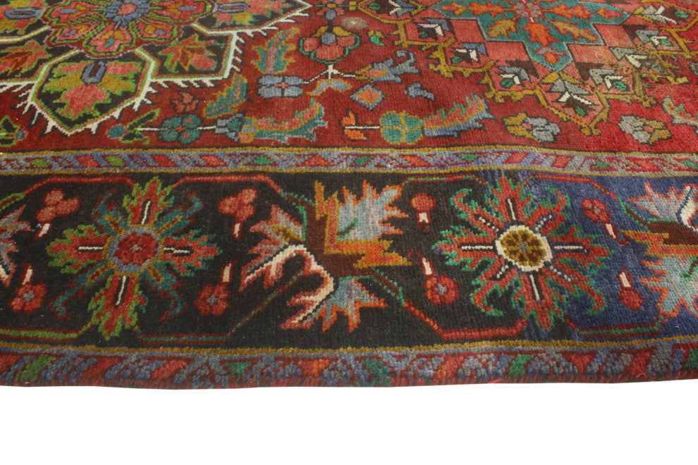 Fine Vintage Distressed Mckenna Red/Navy Runner, 4'5x10'4