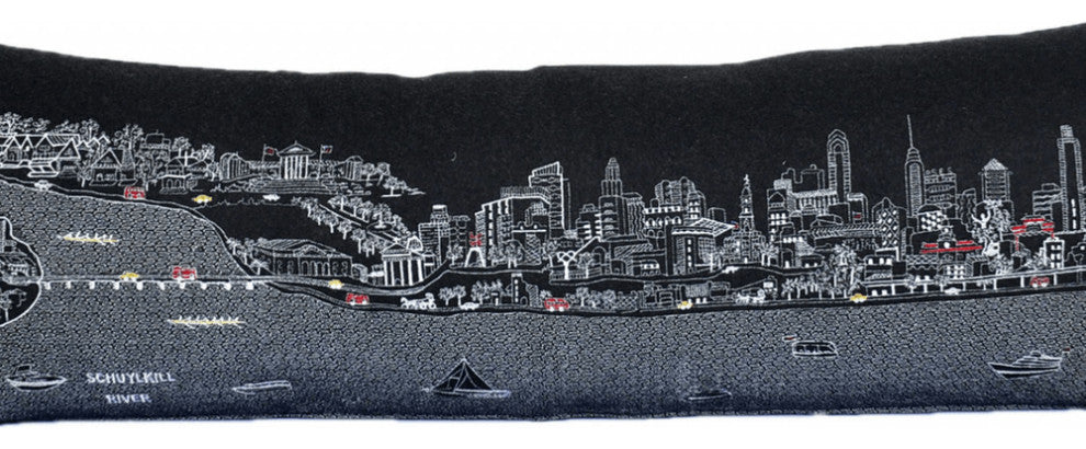 46" Black Philadelphia Nighttime Skyline Lumbar Decorative Pillow