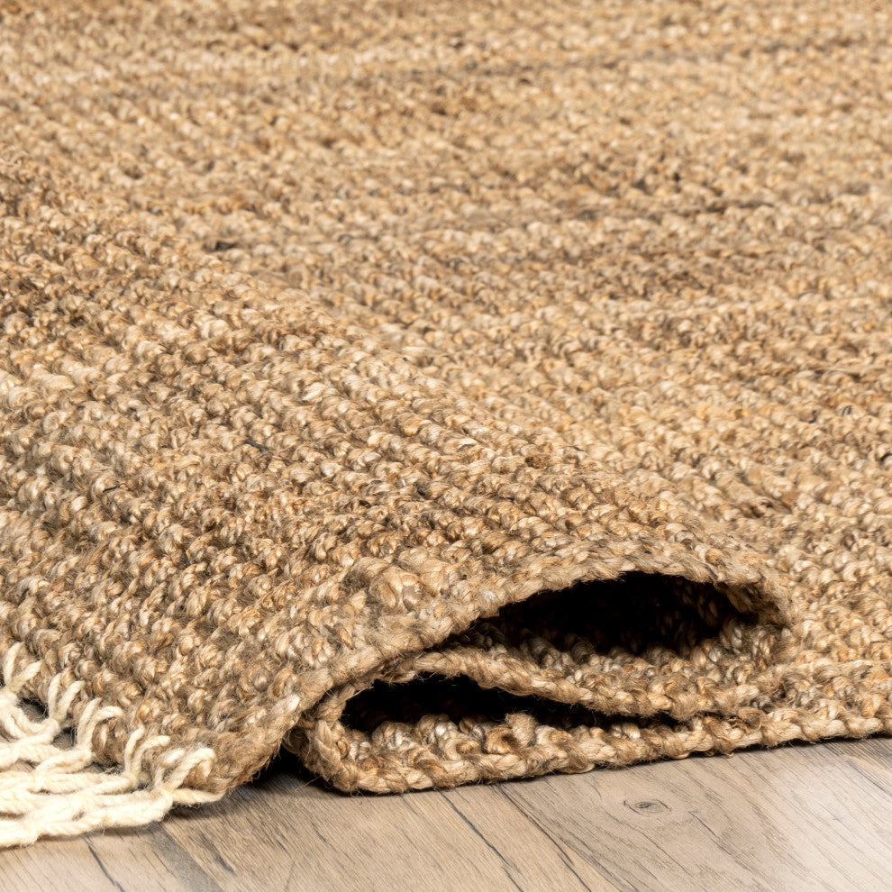 Nuloom Fringe Handwoven Jute Area Rug, Natural 6'x9'