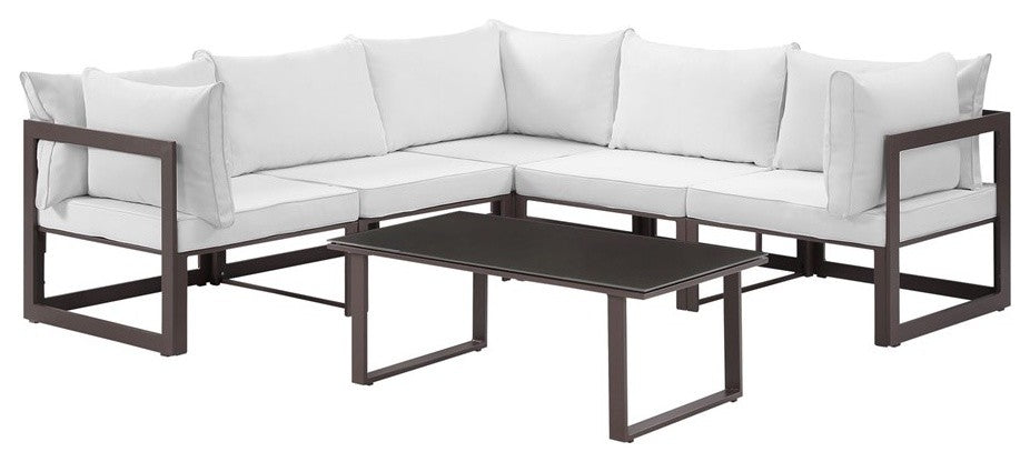 Brown White Fortuna 6-Piece Outdoor Patio Sectional Sofa Set
