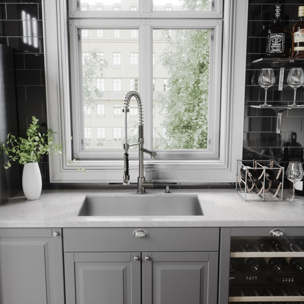 VIGO Zurich 27" H Single Handle Pull-Down Sprayer Kitchen Faucet, Stainless Steel, Without Extras