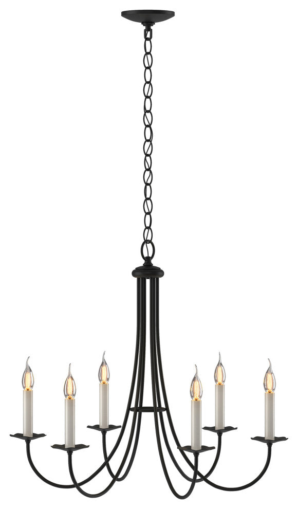Simple Sweep 6 Arm Chandelier, Black Finish