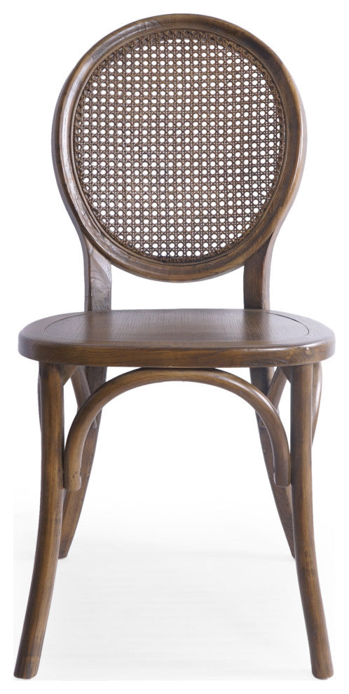 Lampman Elm Wood and Rattan Dining Chair, Set of 2, Brown
