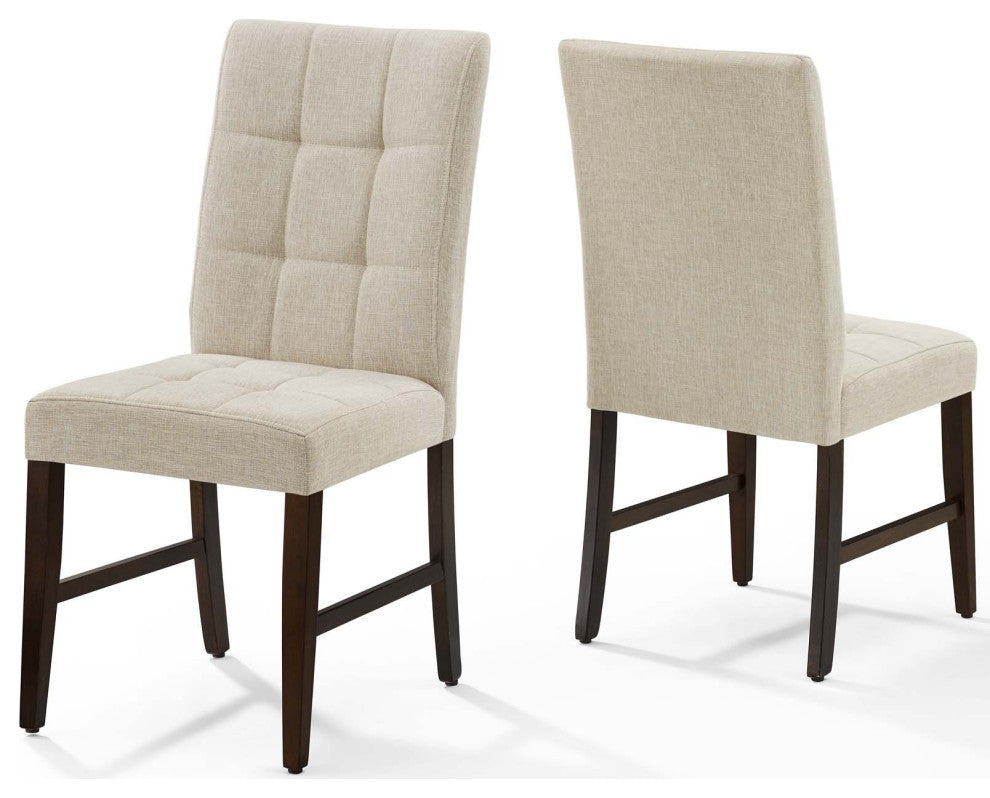 Beige Promulgate Biscuit Tufted Upholstered Fabric Dining Chair Set of 2
