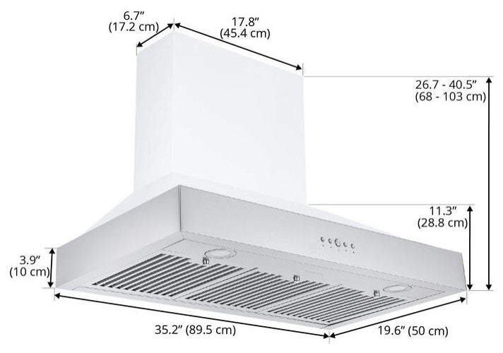 36 in. 600 CFM Wall Mount Pyramid Range Hood in White