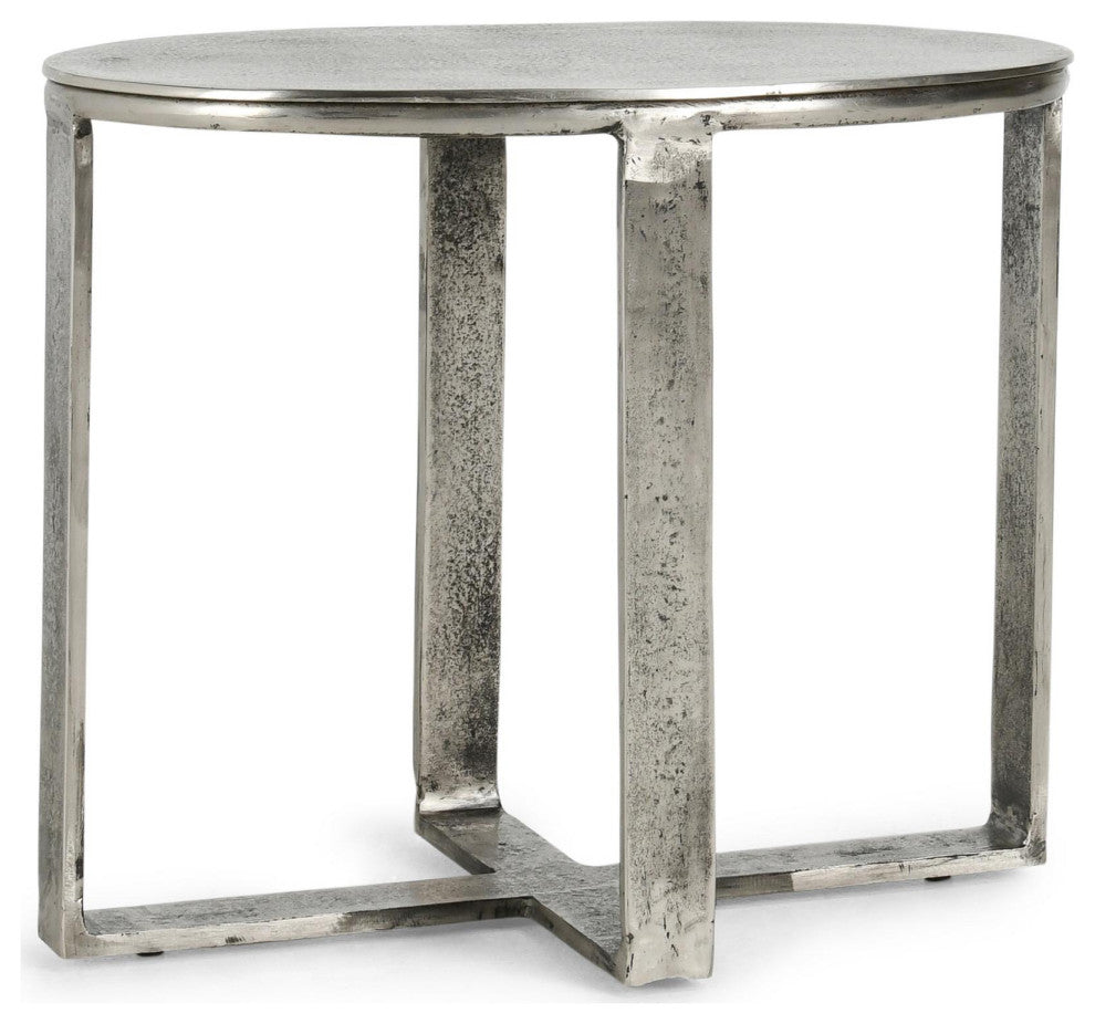 Flores 27" Industrial Oval Nickel End Table