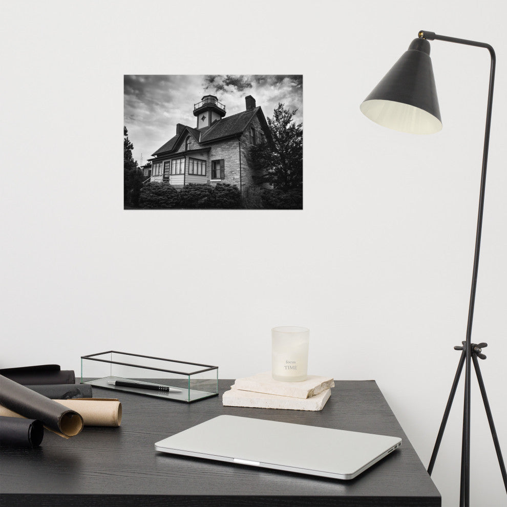 Cedar Point Lighthouse in Black and White Unframed Wall Art Prints, 12" X 16"