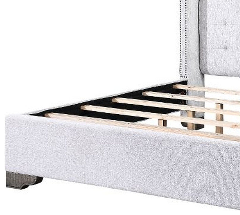 Benzara BM252725 Queen Bed With Full Fabric Upholstery and Tufting, Light Gray