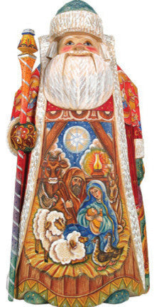 Away In The Manger Santa, Woodcarved Figurine