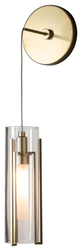 Exos Mini Low Voltage Sconce, Modern Brass Finish, Clear Glass