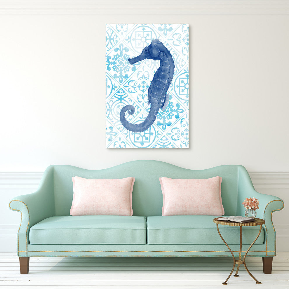 Sea Horse Glass Wall Art Frameless Free Floating Tempered Glass Print Set of 2