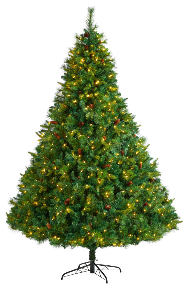 8' West Virginia Full Bodied Mixed Pine Faux Xmas Tree W/700 Lights & Pinecones
