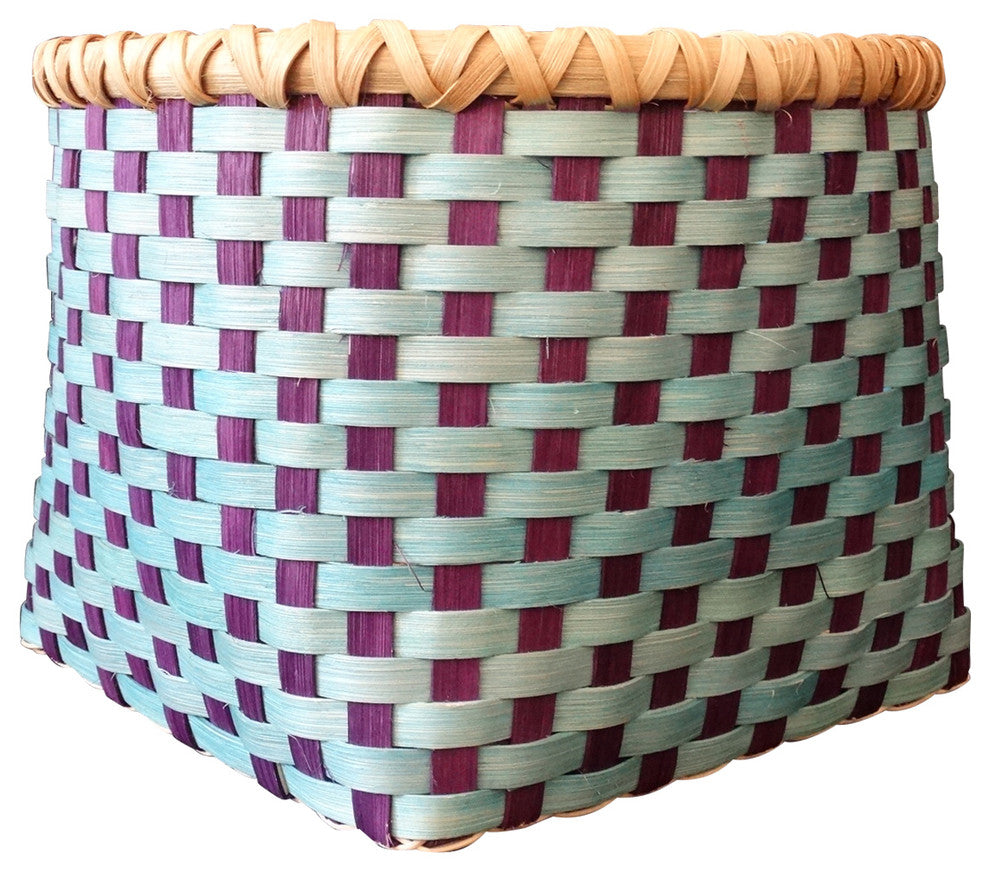 Large Hand Woven Basket, Turquoise and Purple