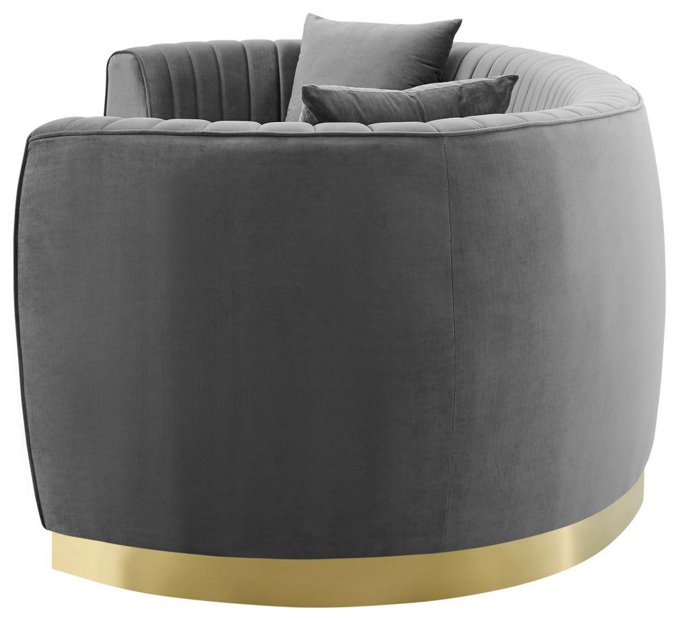Modern Designer Lounge Lobby Sofa, Velvet Fabric Metal Steel, Grey Gray