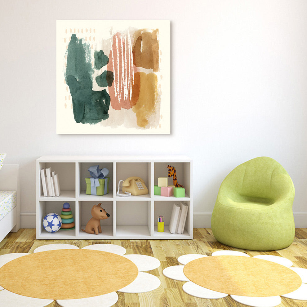 "Ochre Echo III" Abstract Wall Art Print Frameless Free Floating Tempered Glass