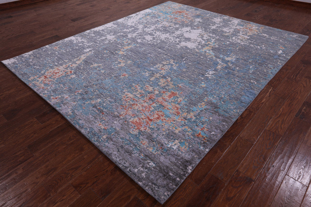 8' 2" X 10' 2" Hand-Knotted Abstract Wool & Silk Rug - Q13518