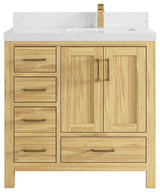 Malibu Teak 36" Right Offset Bath Vanity in Light Natural 2" Empira Quartz