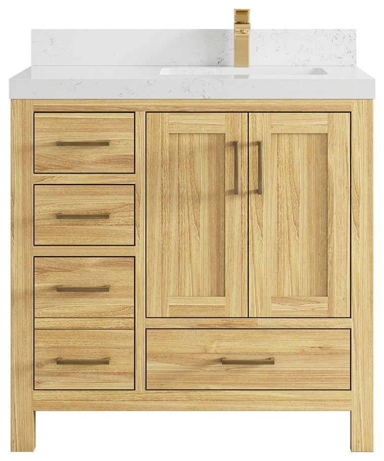 Malibu Teak 36" Right Offset Bath Vanity in Light Natural 2" Empira Quartz