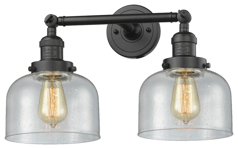 Large Bell 2-Light Bath Fixture, Oil Rubbed Bronze, Glass: Seedy