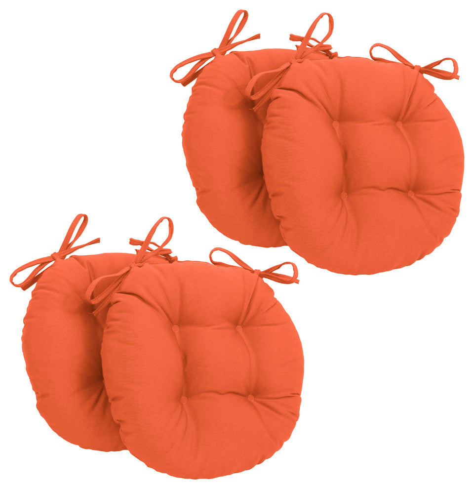 16" Solid Twill Round Tufted Chair Cushions, Set of 4, Tangerine Dream