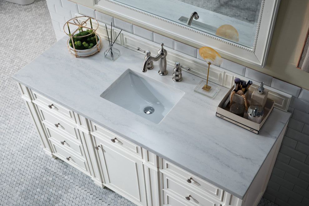 Bristol 60" Single Vanity Bright White, Arctic Fall Solid Surface
