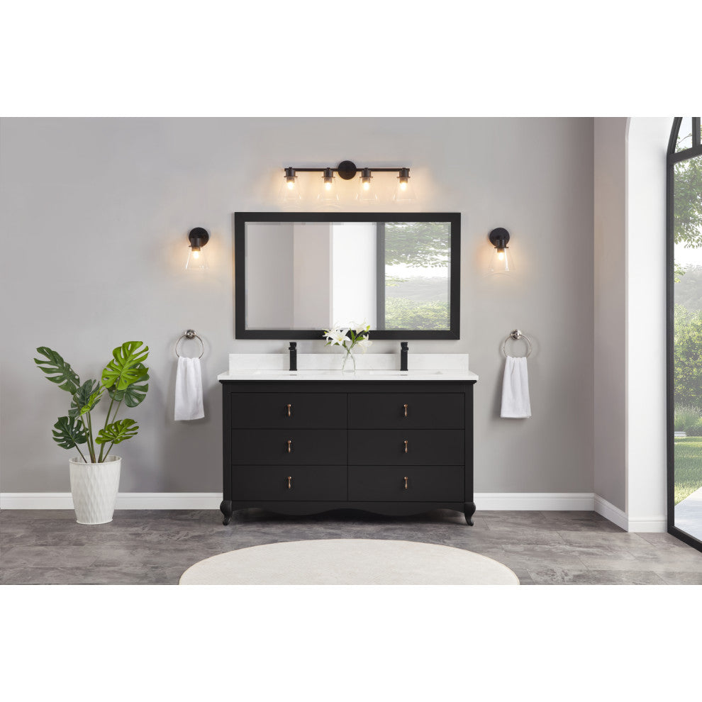 Legion Furniture WS2512 Series Bathroom Sink Vanity, Tricorn Black, 60", Artificial Stone Top, Double Sink