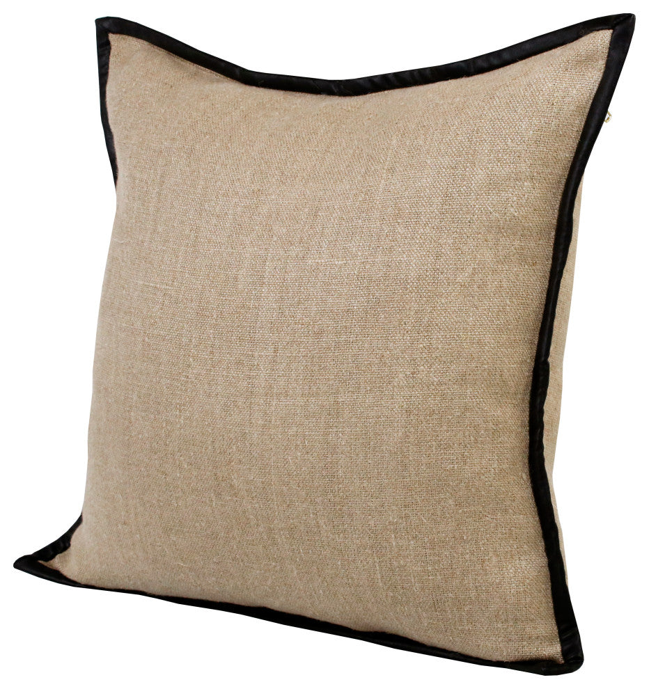 Estate Hand-Woven Black Farmhouse Linen Throw Pillow