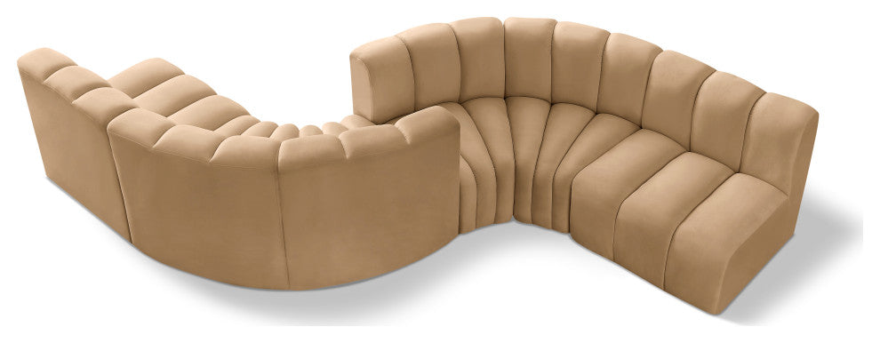Arc Velvet Upholstered 6-Pc. Facing Modular Sectional, Camel